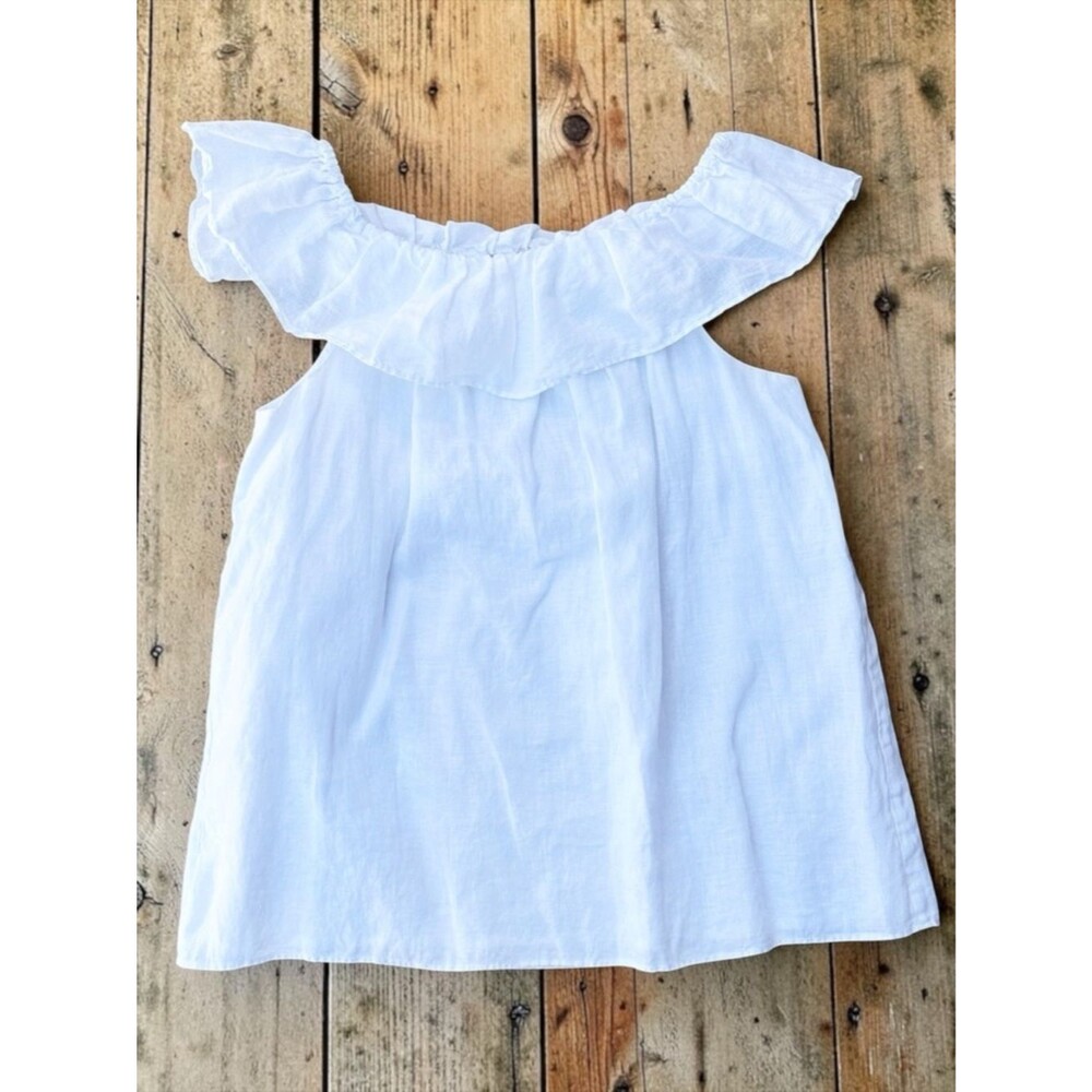 J.Crew White Linen Off Shoulder Blouse Medium Ruffle Neck Boho Lightweight Top